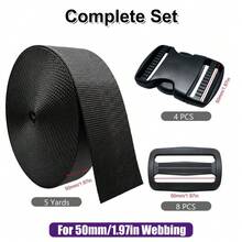 HSDOUBLE 10-50mm Buckles Straps Set 5 Yards Black Nylon Webbing Strap 4 Pcs Quick Side Release Plastic Buckle Adjustable 8pcs Tri-Glide Slide Clip - Complete Buckles Straps Set - View 12