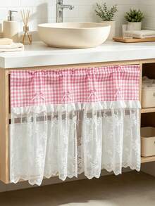 1pc French Bow Lace Patchwork Sheer Short Curtain, Rod Pocket Design, Suitable For Living Room, Bedroom, Balcony, Kitchen, Cabinet Cover, Garden, Gentle Home Decor - Pink - View 8