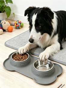 No Mess Non Slip Pet Feeder Bowls Stainless Steel Dog Cat Food Water Dish With Spill Proof Silicone Mat Easy Clean Pet Feeding Bowl For Puppy Small Medium Sized Pets Grey - Large Capacity - View 2