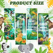 4 pièces Bannière murale thème jungle vert naturel VBS, toile de fond en tissu imprimé animaux sauvages & plantes, drapeau suspendu, fournitures de fête, décoration murale intérieure de la pièce, décoration de fond de lieu extérieur, décoration de toile de fond d'atmosphère murale thème jungle pour événement - A - Voir 8