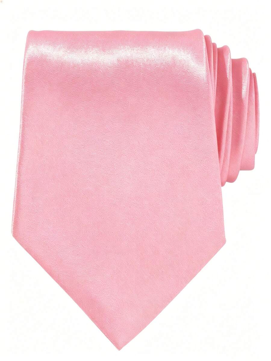 1件純色緞面男士領帶，商務婚禮純色領帶 (7cm) - 粉色 - 查看 1