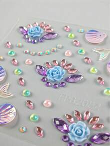 1pc Ocean Shell Style Face Rhinestone Sticker, Flower Shell Pearl Gemstone Sticker, Self-Adhesive Face Decoration Rhinestone, Suitable For Halloween, Music Festival And Various Party Makeup - Multicolor - View 9