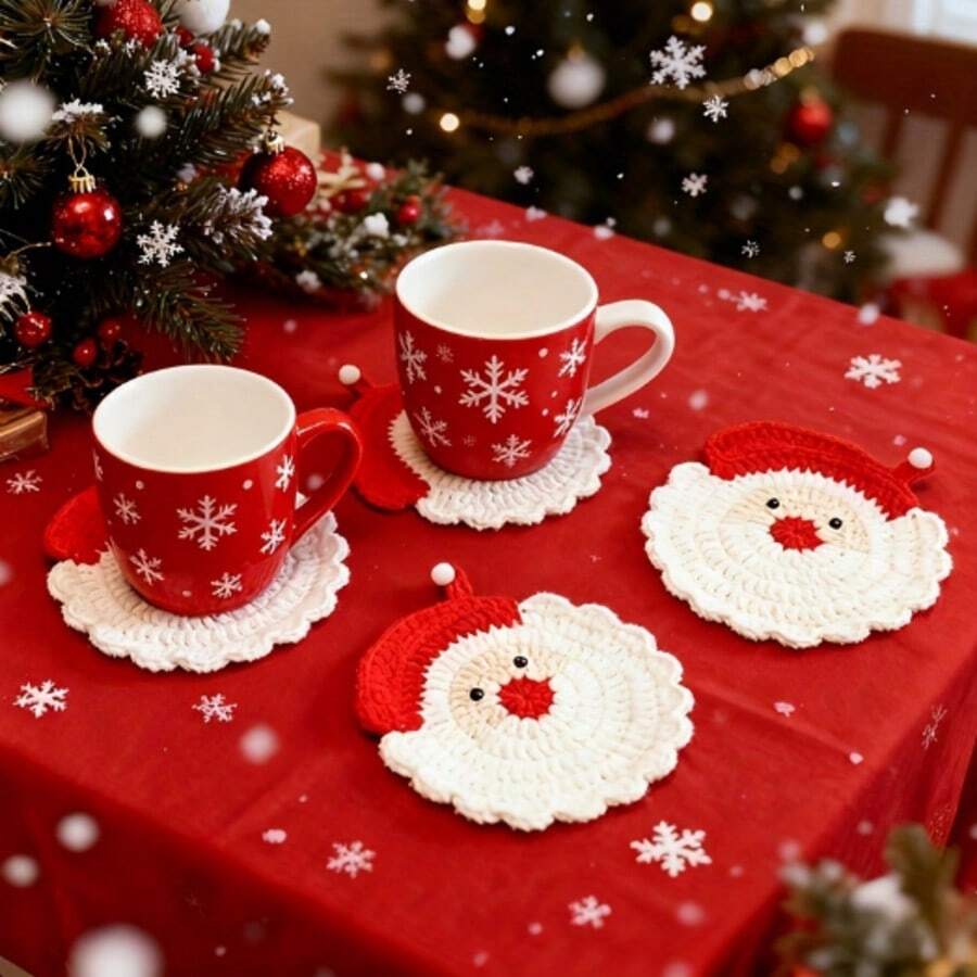 Santa Claus Print Coaster, Absorbent Non-Slip Heat-Resistant Drink Mat, Cozy Winter Atmosphere Table Decor, Home Kitchen And Restaurant Cafe Ornament, Holiday Party Favor And Christmas Gift - Multicolor - View 1