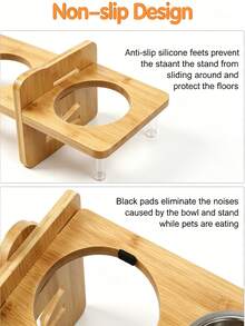 Bamboo And Wood Cat And Dog Bowl Stand Pet Double Bowl Feeder Adjustable Wooden Stand For Small And Medium Dogs Cat And Dog Neck Protection Feeder - Large Capacity - View 7