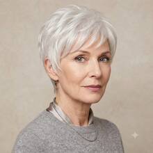 Pixie Cut Wig With Bang Wigs For Women And Lady, Straight Layered Hairstyle, Gray Short Human Hair Wigs Fashion-Forward, Elegant Wigs - Multicolor - View 1