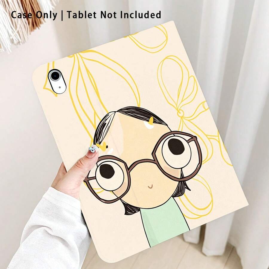 Cartoon Girl With Glasses Pattern Painted Effect Tablet Protective Case, Built-In Pen Slot, With Stand, Suitable For Honor 8/9/10/X8/X8A/X9/X8Pro/X9Pro And Other Models, Suitable For Huawei MatePad Se 11 Inch/MatePad 11 Inch/11.5 Inch, MatePad Pro And Other Popular Models, Also Suitable For Xiaomi, Apple 10th/11th Generation 2025 (A16), Galaxy Tab A7/A9 And Other Popular Models - Style 10 - View 1