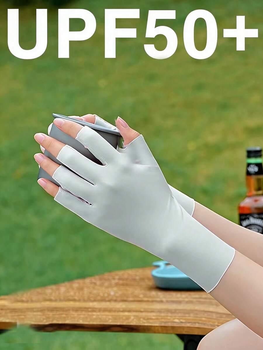 1 Pair Ice Silk Sun Protection Half Finger Touch Screen UV-Resistant Ultra-Thin Anti-Tanning Five-Finger Cycling Driving Office Typing Nail Art Gloves Quick Dry - A - View 1