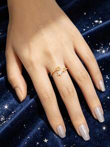 1 buah Cincin Terbuka Bintang Lima Bersudut Lucu dan Modis, Cincin 3D Unik dan Istimewa, Cocok untuk Pemakaian Sehari-hari, Aksesori Perhiasan, Hadiah Festival Musik, Hadiah Ulang Tahun untuk Teman - Yellow Gold - View 1