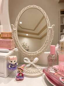 1pc Vintage Double-Sided Makeup Mirror Suitable For Daily Use - White - View 6