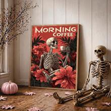 1 peça, Arte de Parede em Tela, Decoração de Parede Emoldurada, Pintura em Tela Vintage com Caveira de Café Bom Dia e Flor Vermelha, Pôster Decorativo Sem Moldura Estilo Gótico Dark Academia Popular, Decoração de Bar de Café, Decoração de Casa Moderna, Decoração de Quarto, Decoração de Dormitório, Decoração de Quarto, Decoração de Sala de Estar, Decoração de Banheiro - Caveira de Café - Visão 10