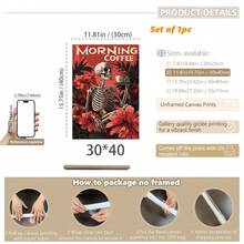 1 peça, Arte de Parede em Tela, Decoração de Parede Emoldurada, Pintura em Tela Vintage com Caveira de Café Bom Dia e Flor Vermelha, Pôster Decorativo Sem Moldura Estilo Gótico Dark Academia Popular, Decoração de Bar de Café, Decoração de Casa Moderna, Decoração de Quarto, Decoração de Dormitório, Decoração de Quarto, Decoração de Sala de Estar, Decoração de Banheiro - Caveira de Café - Visão 18