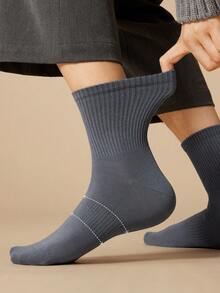 5 Pairs Men's Mid-Calf Socks, Spring/Autumn, Sweat-Absorbent, Breathable, Sports, Black Long Socks, Minimalist Design, Elastic Waist, Non-Slip, Comfortable - Multicolor - View 2