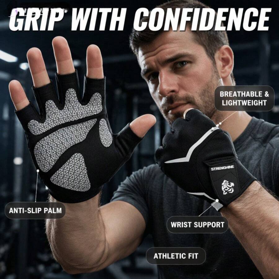 Guanti da fitness a mezza dita in silicone ad alta elasticità antiscivolo, unisex, traspiranti, assorbenti del sudore, resistenti all'usura, ammortizzanti, adatti per sollevamento pesi/ciclismo all'aperto/yoga/sport in palestra, protezione del palmo