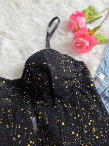 Black & Gold Sheer Corset Top - Suitable For Party, Date Night, Street Style, Everyday Wear - Black - View 10