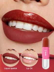 USHAS 2-In-1 Lip Oil + Liquid Lipstick, Long-Lasting Matte Lip Gloss With Glossy Finish, Non-Sticky And Non-Transferring, Moisturizing Lip Tint, 12 Colors From Nude To Deep Shades, Suitable For Daily And Party Makeup - #05 Crimson Spice - View 1