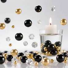 200g Artificial Floating Non-Porous Pearls For Vase Filler, 10mm/16mm/20mm Mixed Sizes, For Vase Decoration, Wedding Decor, Vase Filler, Floating Candle Decoration, Home Center Table Decor, Suitable For DIY Wedding, Birthday, Theme Party, Valentine's Day Decor, Halloween Decor And Christmas Center Decor - Bright Gold + Black + Diamonds - View 5
