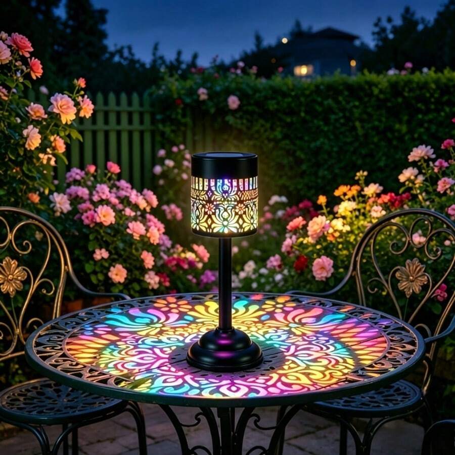 太陽能牡丹 LED 桌燈，戶外防水金屬投影燈，暖白色與多色太陽能裝飾燈，自動開啟太陽能花燈，適用於花園、庭院、露台、節日派對裝飾，完美禮品裝飾