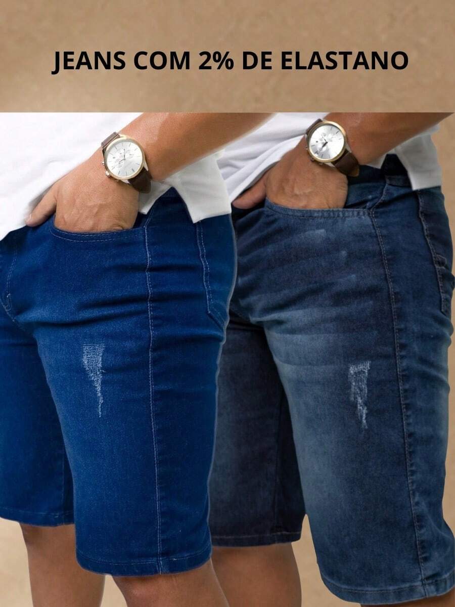 KIT 2 Men's Denim Shorts, Distressed Blue And Blue With A Whiskered Detail, Casual Gift For Father's Day, Man's Birthday, Men's Fashion - 2BRM 藍色絲 + 藍色鬍子 - 查看 1