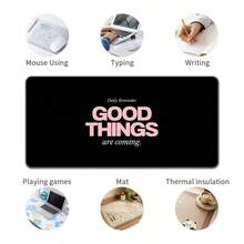 1pc XXL "Good Things Are Coming" Desk Mat-Large Gaming Mouse Pad, 2MM Thick Rubber Base,Non-Slip Bottom,Stitched Edges, Mooth Surface, Office Desk Accessories, University Essentials, Dorm Room Study Mat, Laptop Desk Protector - Multicolor - View 5