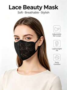 3pcs/1PC Women's Elegant Floral Lace Face Mask, 3D Breathable Fashion Sun Protection Shield, Washable & Reusable Soft Ear Loop Decorative Mask For Daily Outdoor Driving Dating - Multicolor - View 4