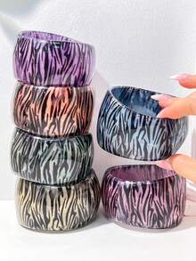 1 pièce Nouveau bracelet en acrylique imprimé plumes de paon, patchwork imprimé léopard contrasté, large bande, accessoire de main vintage - Multicolore E - Voir 2