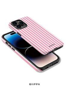 GIIPPA 1 buah Casing Ponsel 17 Pro Max Motif Garis-Garis Pink, Kompatibel dengan Ponsel 16 Pro Max, 15 Pro Max, 14 Pro Max, Casing Ponsel Modis Gaya Korea, Kompatibel dengan 11/12/13/14/15/16 Pro Max Plus, Desain Elegan Cocok untuk Pria dan Wanita, Hadiah Sempurna untuk Pacar! - Berwarna merah muda - View 3