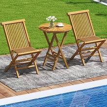 Patio Folding Side Table Teak Wood Round End Table With Slatted Tabletop And X-Shaped Frame-XY162 - FXCR38PC48SRD0 - View 2