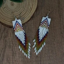 AHAYA Bohemian Handmade Glass Beaded Geometric Tassel Dangle Earrings, Casual Versatile Accessory For Daily Wear And Vacation, Holiday Gift For Women - Geometry - View 7