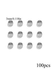 100pcs Stainless Steel Ball Crimp End Beads, Fold Clasp Spacer Beads, Wholesale DIY Jewelry Making Supplies - Silver - View 10