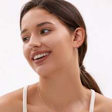 3 Pairs Hypoallergenic Earrings For Women 14K Gold Plated Stud Hoop Cartilage Earrings Set Small Earring Stacks For Sensitive Ears - Silver - View 3