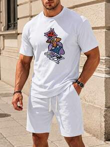 Men Street Fashion Print T-Shirt Cotton Casual Tee - 白色 - 查看 1