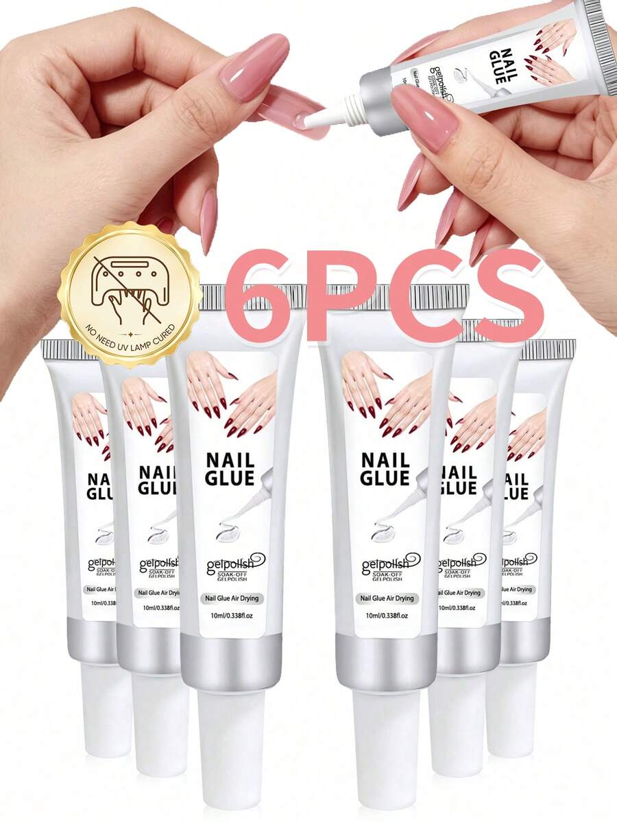 Super Strong Nail Glue 6pcs/Set 10ml Bottle Quick Dry Nail Adhesive Waterproof Long Lasting Suitable For Artificial Nails
