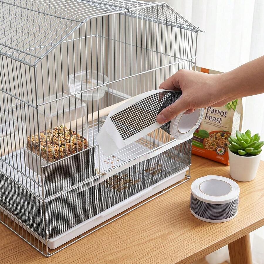1pc Self-Adhesive Breathable Trimmable Bird Cage Splash Guard Mesh Strip, Anti-Mosquito & Debris Feeding Fence Net, Suitable For Parrots And Pet Birds, Prevents Feather Scattering And Food Splashing, Durable Anti-Spill Cage Home Accessory - View 1