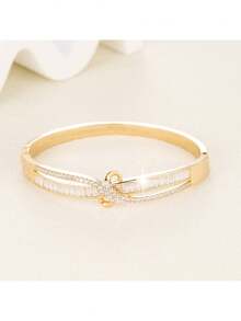 1pc Women's Bracelet, Fashionable Elegant Luxury Micro-Inlaid Zirconia Women's Bracelet, Minimalist High-End Elegant Personalized Versatile Hand Accessory - S61490 - View 3