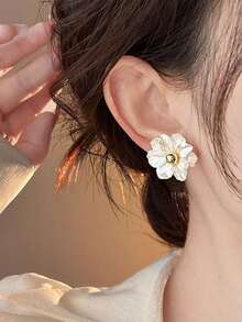 1對時尚極簡甜美溫柔優雅花卉耳釘，適合青少年女孩日常與節日穿戴 - 花朵 - 查看 4