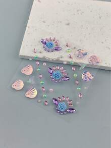 1pc Ocean Shell Style Face Rhinestone Sticker, Flower Shell Pearl Gemstone Sticker, Self-Adhesive Face Decoration Rhinestone, Suitable For Halloween, Music Festival And Various Party Makeup - Multicolor - View 8