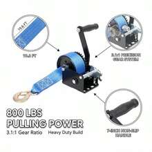 Manual Crank Hoist 19.6FT For Boat Trailer ATV Towing, 800LBS Capacity 3.1:1 Gear Ratio Black Shell Two-Way Ratchet Portable Pulling Tool Heavy Duty Steel Construction-XY795951 - Multicolor - View 3