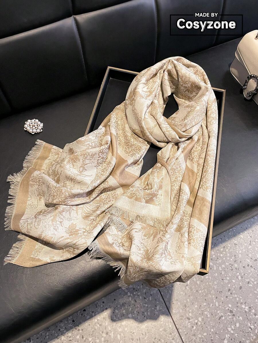 1pc Elegant Vintage Floral Jacquard Thin Scarf, Women's Fashion Versatile Air Conditioning Room Blanket, Spring/Autumn Outdoor Windproof Decorative Shawl, Suitable For Daily Wear And Outings - Camel - View 1