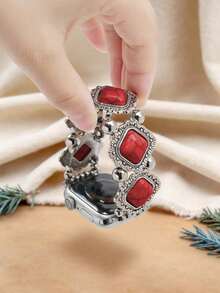 Huastonband Bohemian Style Young Fashion Women's Compatible Watch Band 38mm 40mm 41mm 42mm 44mm 45mm 49mm Fashion Classic Luxury Dopamine Colorful Women's Jewelry Bracelet Square Elastic Adjustable Red Bracelet, Compatible With Apple Watch Ultra SE/S11/S10/S9/S8/S7/S6/S5 Series Smart Watch Accessories Wristband Men's, Summer Women's Accessories Beach Outdoor Party Dance Gift For Friends Party Vacation - Red - View 5