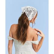 1PC Bride Lace Headscarf Wedding Photo Prop - White Embroidered Tulle Headscarf | Bachelorette Party, Bridal Shower, Engagement Gift, Bachelorette Party Hair Accessory, Bride-To-Be, Wedding - View 4
