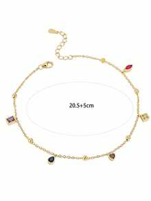 1pc S925 Sterling Silver Fresh Dopamine Cute Geometric Water Drop Square Pendant Anklet For Women, Luxury Fashion French Lazy Style Party Versatile Niche Exquisite Tassel Foot Chain - Geometry - View 9