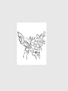 1 Sheet Minimalist Thin Line Floral Half Butterfly Tattoo Sticker, Waterproof Simple Outline Spliced Wing Fake Tattoo, Soft Ins Aesthetic Body Art Decal For Girls Upper Arm Forearm - Black - View 2