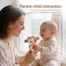 1PC Crochet Cow Wooden Teething Ring Rattle, Knit Farm Animal Baby Hand Sound Toy - Mocha Brown - View 7