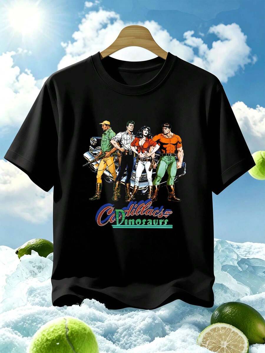 T-shirt da uomo in cotone con grafica retrò, primavera, tessuto di alta qualità, girocollo, vestibilità ampia, comoda, casual - nero - Visualizzare 1