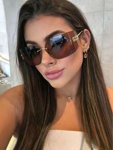 1 Pair Rimless Square Retro Fashion Glasses, Versatile Personalized Oversized Frame Women's Eyewear, Suitable For Travel, Vacation, Beach, Essential Item For Back To School Season - Multicolor - View 3