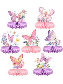 7pcs Butterfly Theme Honeycomb Decor, Baby Shower Party Backdrop Decoration, Butterfly Pattern Honeycomb Decor, Butterfly Birthday Party Decoration, Gender Reveal Party Backdrop Photo Props, Butterfly Theme 1st Birthday Party Decoration, Room Decor, Butterfly Party Table Centerpiece Decor, Baby Shower Party Decoration, Gender Reveal Decoration, Wedding Table Decor, Baby Shower Party Supplies, Baby Shower Gifts - Pink and Purple Butterfly Mixed - View 8