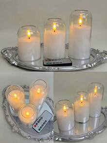 Flameless LED Pillar Candles With Remote Control And Timer, 3-Pack Transparent Battery Operated Candles, Classic Elegant Home Decor, Realistic 3D Flickering Wick, Suitable For Wedding, Christmas Fireplace Mantel, Shelves, White - White - View 4
