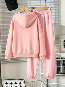 2pcs/Set Suitable For Girls And Teenagers Zip-Up Hooded Jacket And Elastic Waist Sweatpants Set, Embroidered Patch Dachshund Pattern Zip-Up Hooded Sweatshirt + Elastic Waist Sweatpants Matching Set, Casual Sports Outfit Suitable For Autumn/Winter Daily Wear - Multicolor - View 3
