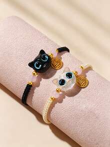 Halloween Funny Cat Handmade Woven Bracelet, Cute Black And White, Gift For Best Friend And Friend - Multicolor - View 1