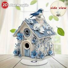 2D Plano, 1 peça Casa de Pássaros Giratória em Acrílico para Decoração de Secretária - Design Intrincado Azul e Branco com Acentos Florais, Base Rotativa 360°, Adequado para Uso Interior/Exterior, Sem Necessidade de Eletricidade, Perfeito para Escritório em Casa e Áreas de Relaxamento, Decoração de Pássaros, Decoração Interior/Exterior, Casa de Pássaros Decorativa, 2D Plano - A - Ver 5